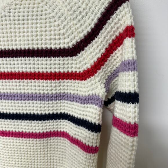 Marine Layer Delaney Raglan Striped Waffle Knit Sweater Cream Red Pink Size XS - Picture 3 of 9